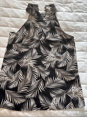 White House Black Market Black and White Palm-Print Halter Blouse